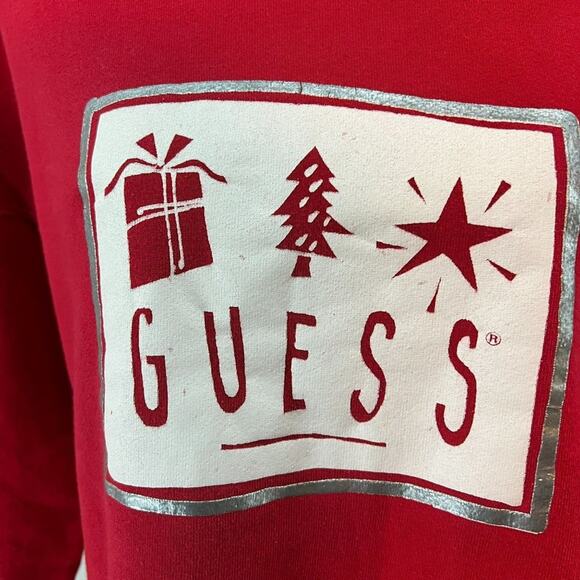 Vintage Guess Red Holiday Graphic Pullover Sweatshirt One Size - Picture 2 of 7